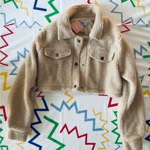 NWT Beige Sherpa Cropped Jacket